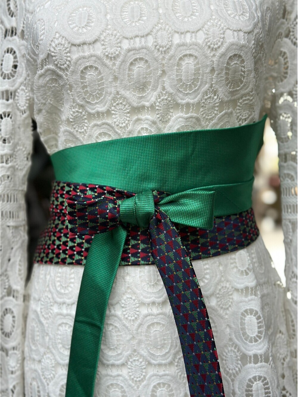 Christmas Themed Upcycled Silk Corset Obi Waist Belt | OOAK | OS